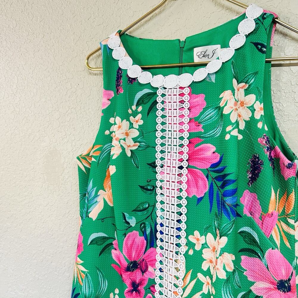 Eliza J Sleeveless Floral Embroidered Lace Trim A-Line Sheath dress Size 14 NWOT - Picture 7 of 12